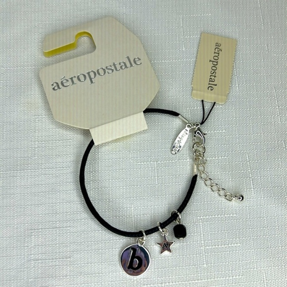 Aeropostale Initial Black and Silver Charm Bracelet New With Tag